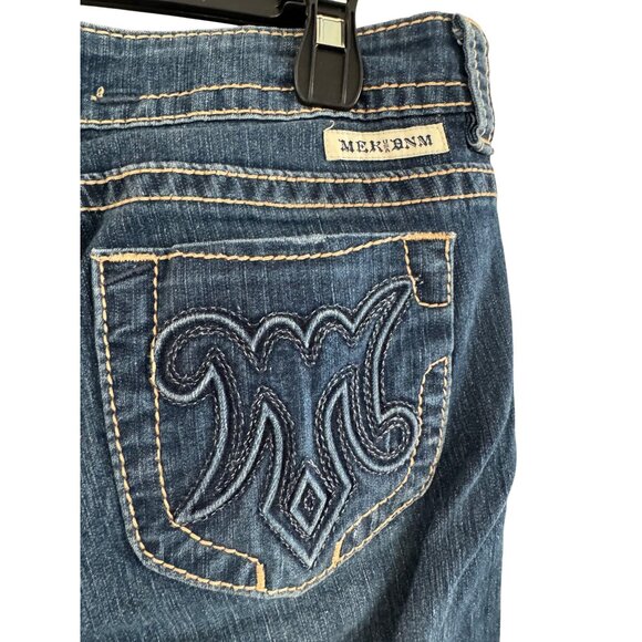 MEK Denim Orleans Boot Cut Jeans Size 31x34 Distressed Blue Embroidery Blend Mad - Picture 6 of 6